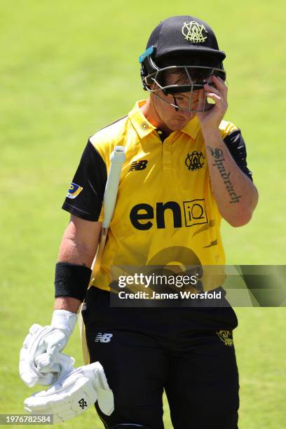 Arcy Short of Western Australia walks off the ground after getting out during the Marsh One Day Cup match between Western Australia and New South...