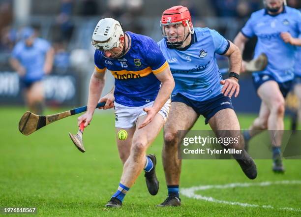 Dublin , Ireland - 3 February 2024; Sean Ryan of Tipperary in action against Paddy Smyth of Dublin during the Allianz Hurling League Division 1 Group...