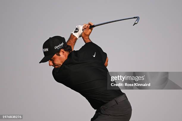 Alejandro Del Rey of Spain plays his second shot on the 14th hole during Day One of the Bahrain Championship presented by Bapco Energies at Royal...