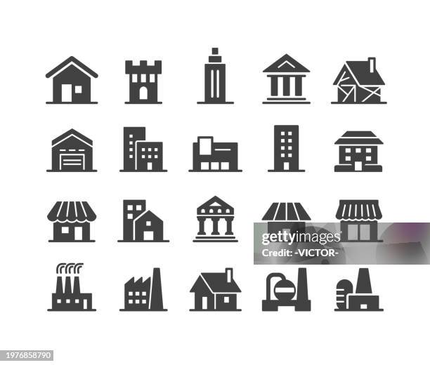 gebäude-ikonen - classic-serie - baugewerbe stock-grafiken, -clipart, -cartoons und -symbole