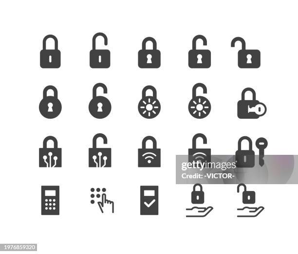 lock open and lock closed icons - classic series - padlock stock illustrations