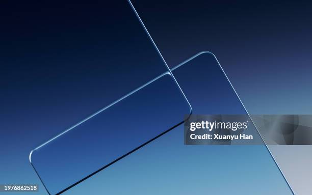 angled blue edge layered graphics with copy space - glas stockfoto's en -beelden