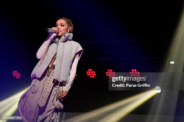 Singer Tinashe performs onstage during opening night of her 'BB/ANG3L' tour at The Buckhead Theatre on January 31, 2024 in Atlanta, Georgia.