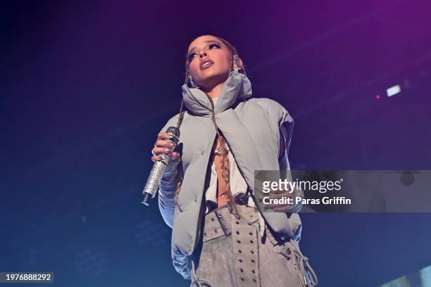 Singer Tinashe performs onstage during opening night of her 'BB/ANG3L' tour at The Buckhead Theatre on January 31, 2024 in Atlanta, Georgia.