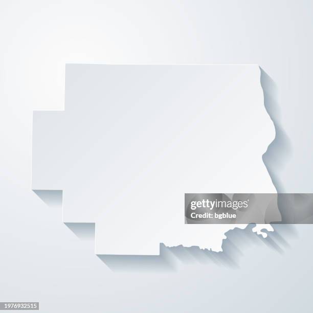 lincoln county, missouri. map with paper cut effect on blank background - troy stock illustrations