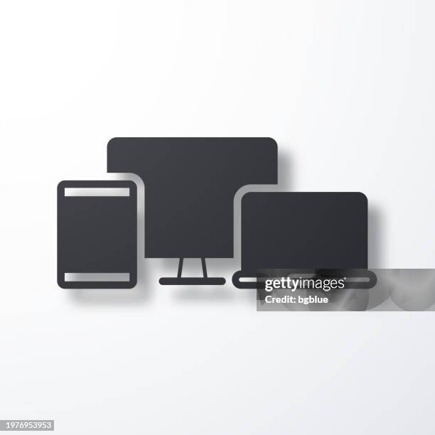 desktop computer, tablet pc and laptop. icon with shadow on white background - iphone blank screen stock illustrations
