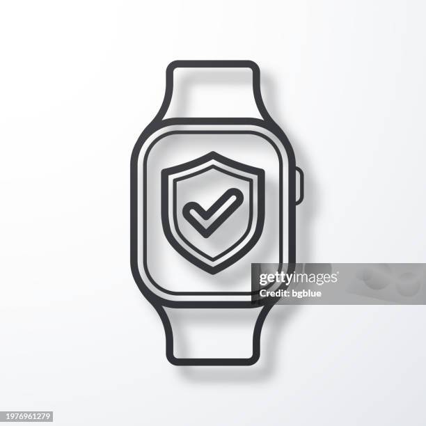 secure smartwatch. line icon with shadow on white background - quality control approved stock illustrations