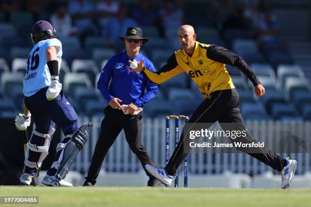 Ashton Agar of Western Australia fields the ball during the Marsh One Day Cup match between Western Australia and New South Wales at WACA, on...