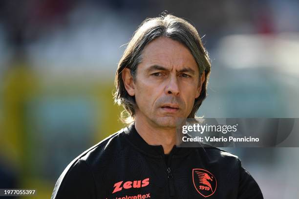 Salernitana head coach Filippo Inzaghi looks on during the Serie A TIM match between Torino FC and US Salernitana at Stadio Olimpico di Torino on...