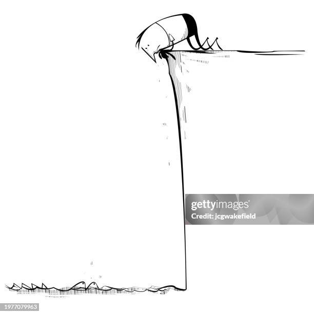 man peeping over cliff edge - ocean cliff stock illustrations