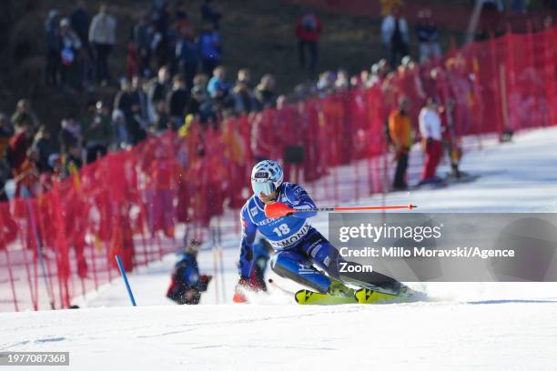 Aj Ginnis of Team Greece competes during the Audi FIS Alpine Ski World Cup Men's Slalom on February 4, 2024 in Chamonix, France.