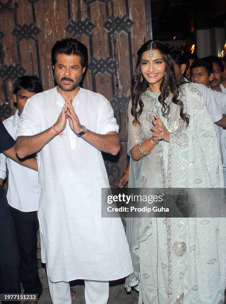 Anil Kapoor and Sonam Kapoor celebrates Dewali on October 23,2014 in Mumbai, India