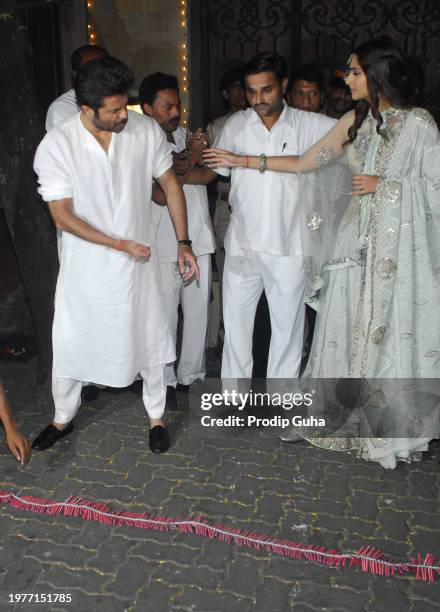 Anil Kapoor and Sonam Kapoor celebrates Dewali on October 23,2014 in Mumbai, India