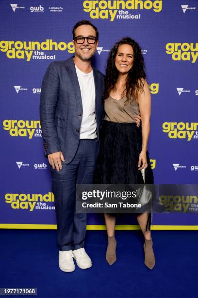 Toby Trusslove and Michala Banas attends the "Groundhog Day The Musical" Australian Premiere at Princess Theatre on February 01, 2024 in Melbourne,...