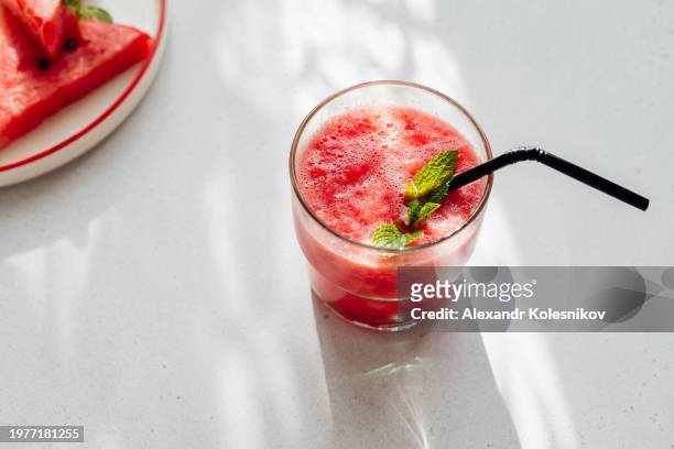 watermelon iced drink with mint on white table - kazakhstan food stock pictures, royalty-free photos & images