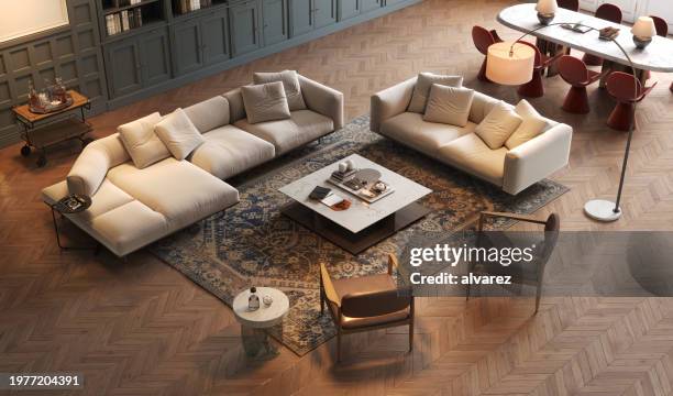 high angle view of a living room interior in victorian style home - cushion top view stock pictures, royalty-free photos & images