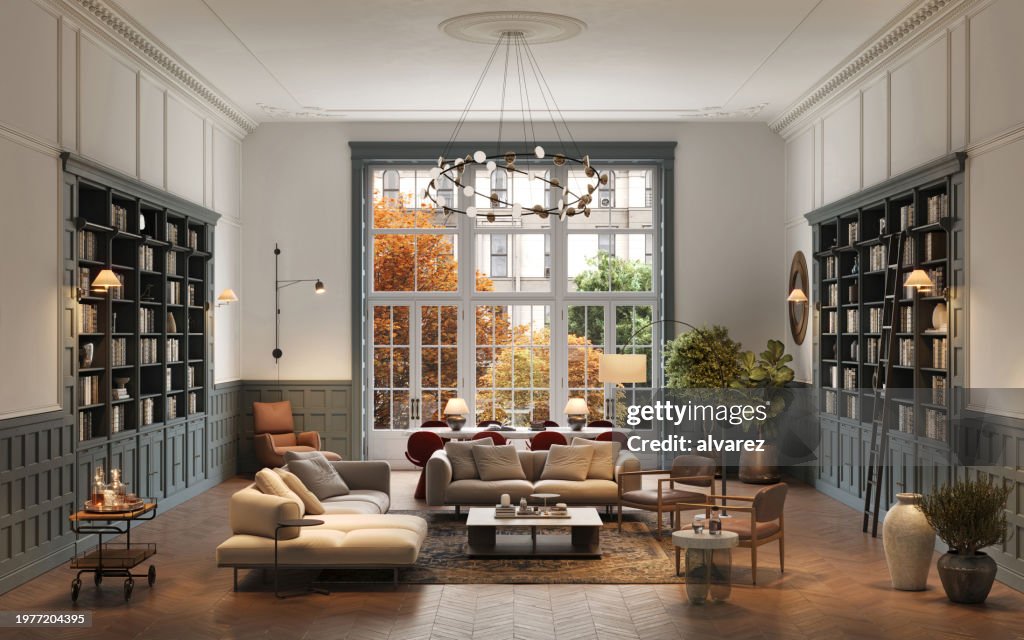 Digitales Bild eines schönen Wohnzimmers eines großen Hauses im viktorianischen Stil