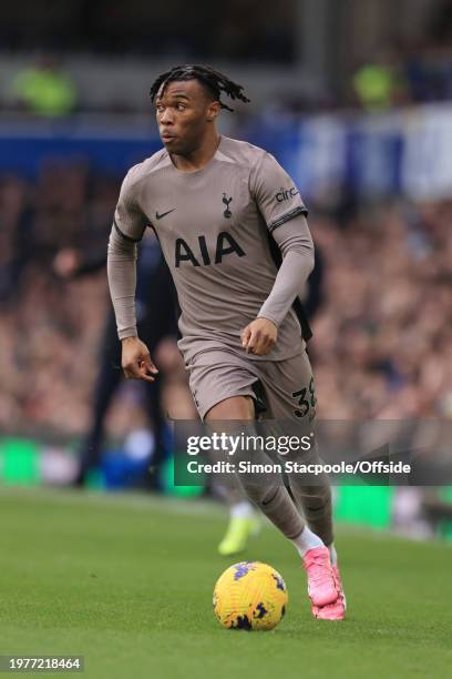 Destiny Udogie of Tottenham Hotspur in action during the Premier League match between Everton FC and Tottenham Hotspur at Goodison Park on February...