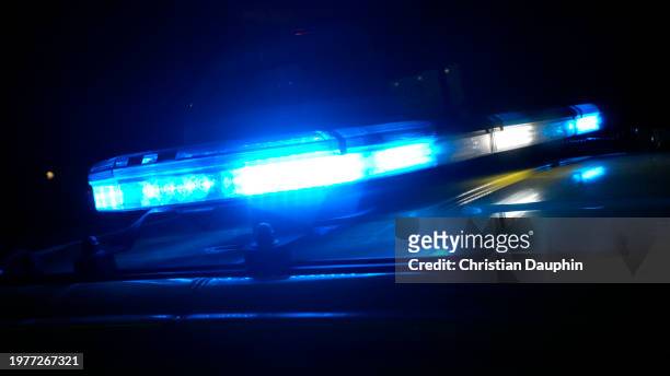 bright police car lights for emergencies. - belgium police stock pictures, royalty-free photos & images