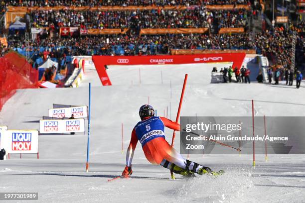 Daniel Yule of Team Switzerland takes 1st place during the Audi FIS Alpine Ski World Cup Men's Slalom on February 4, 2024 in Chamonix, France.