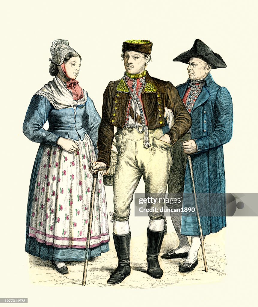 History German fashion 19th Century, Hardt and Tauber, Germany, Dress apron, Jacket trousers