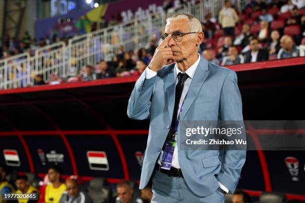 Hector Cuper coach of Syria looks on during the AFC Asian Cup Round of 16 match between Iran and Syria at Abdullah Bin Khalifa Stadium on January 31,...