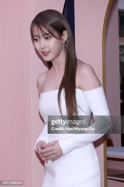South Korean actress and singer IU aka Lee Ji-Eun is seen at the Estee Lauder new 'Double Wear Square' pop-up opening on February 01, 2024 in Seoul,...