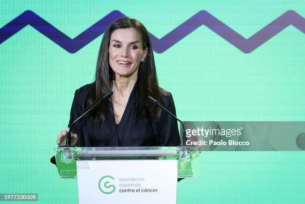 Queen Letizia of Spain attends an event for the World Cancer Day at the La Salle by Eneldo space on February 01, 2024 in Madrid, Spain.