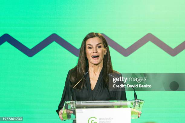 Queen Letizia of Spain attends an event for the World Cancer Day at the La Salle by Eneldo space on February 01, 2024 in Madrid, Spain.