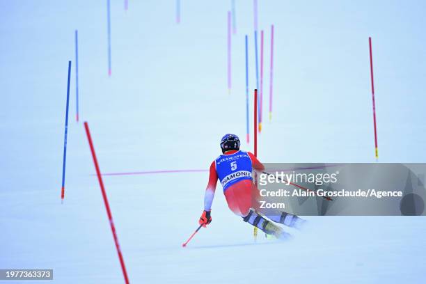 Daniel Yule of Team Switzerland takes 1st place during the Audi FIS Alpine Ski World Cup Men's Slalom on February 4, 2024 in Chamonix, France.