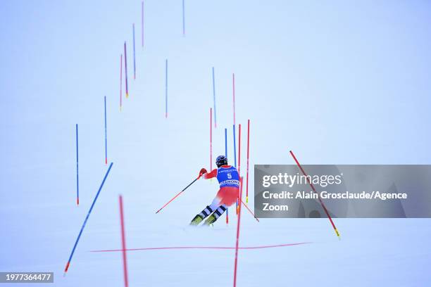 Daniel Yule of Team Switzerland takes 1st place during the Audi FIS Alpine Ski World Cup Men's Slalom on February 4, 2024 in Chamonix, France.