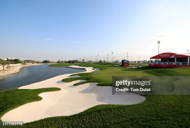 General view of the 18th hole during Day One of the Bahrain Championship presented by Bapco Energies at Royal Golf Club on February 01, 2024 in...