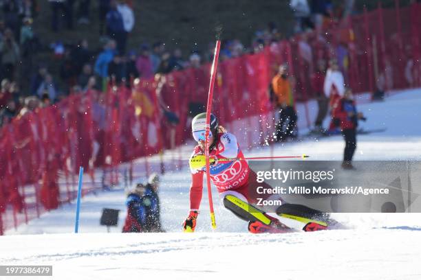 Manuel Feller of Team Austria in action during the Audi FIS Alpine Ski World Cup Men's Slalom on February 4, 2024 in Chamonix, France.