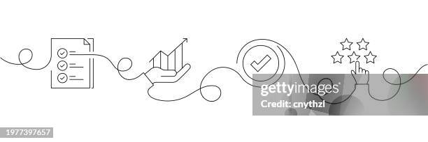 illustrations, cliparts, dessins animés et icônes de concept continu d’icônes d’évaluation de dessin d’une ligne. illustration vectorielle d’une seule ligne. choisir, évaluer, analyser, examiner. - transmission entreprise