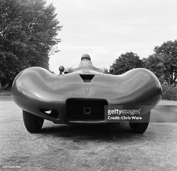 British racing driver Jack Fairman at the wheel of a Connaught B Streamliner in Send, Surrey, July 1955. Fairman is preparing to race the car in...