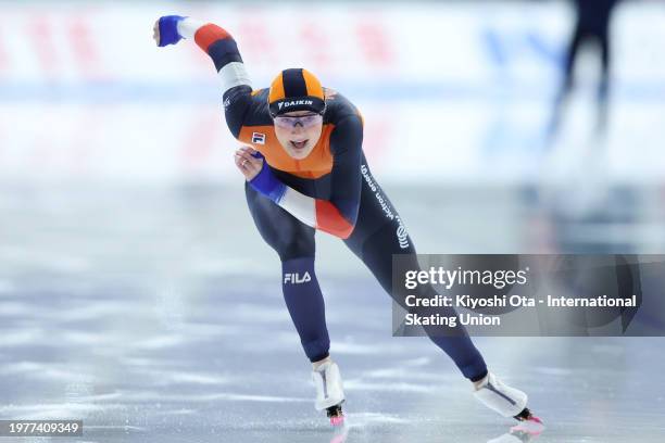 Angel Daleman of the Netherlands competes in the 500m Women Juniors race on day two of the ISU Junior World Cup Speed Skating at YS Arena Hachinohe...