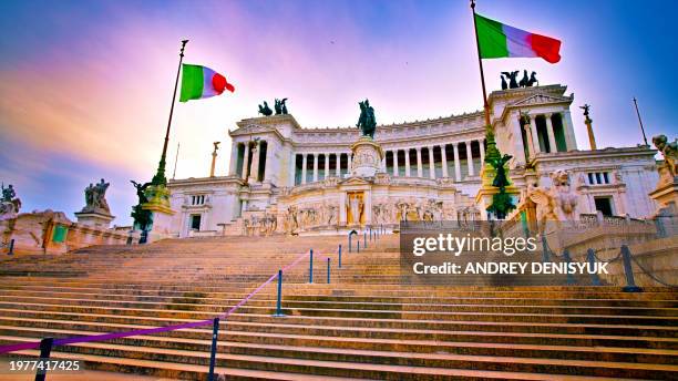 the vittoriano monument, rome, italy - ancient roman flag stock pictures, royalty-free photos & images