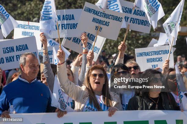 Demonstrators during the protest in the streets of Seville, on February 1 in Seville, Andalusia, Spain. Demonstration called by the agricultural...