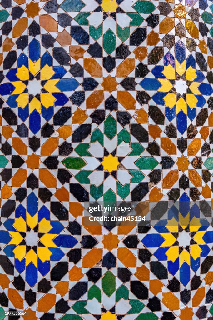 Moroccan Zellige Tilework in Traditional Patterns. Background concept.