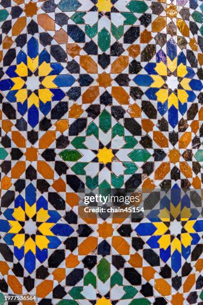moroccan zellige tilework in traditional patterns. background concept. - porcelana imagens e fotografias de stock
