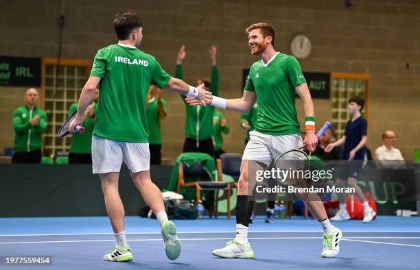 Limerick , Ireland - 4 February 2024; David O'Hare, right, and Conor Gannon of Ireland during their doubles match against Alexander Erler and Lucas...