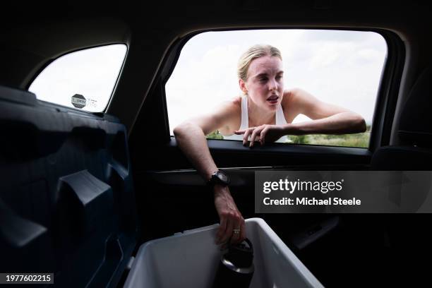 800m runner Keely Hodgkinson following a hill training session at a winter training camp on January 28, 2024 in Potchefstroom, .