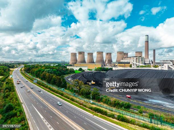 drone view of ratcliffe on soar power station in nottinghamshire - nottinghamshire stock pictures, royalty-free photos & images