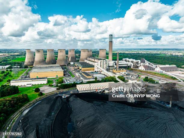 drone view of ratcliffe on soar power station in nottinghamshire - nottinghamshire stock pictures, royalty-free photos & images