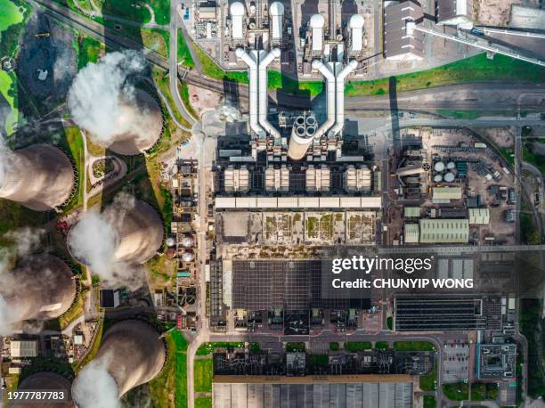 drone view of ratcliffe on soar power station in nottinghamshire - nottinghamshire stock pictures, royalty-free photos & images