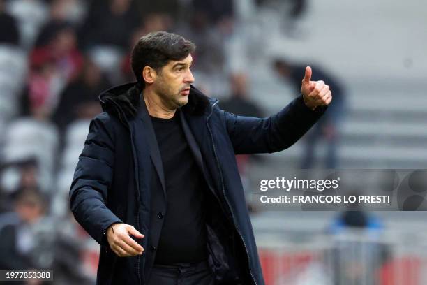 Lille's Portuguese head coach Paulo Fonseca gestures during the French L1 football match between Lille LOSC and Clermont Foot 63 at Stade...