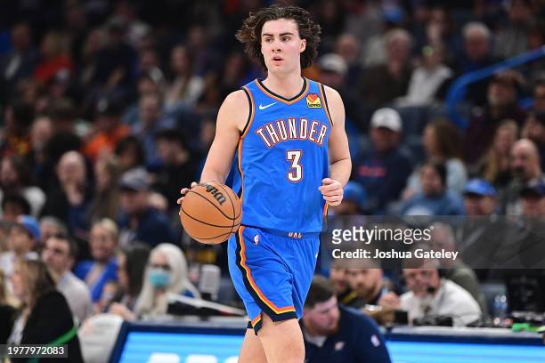 Josh Gidley of the Oklahoma City Thunder brings the ball down the floor during the first half against the Denver Nuggets at Paycom Center on January...