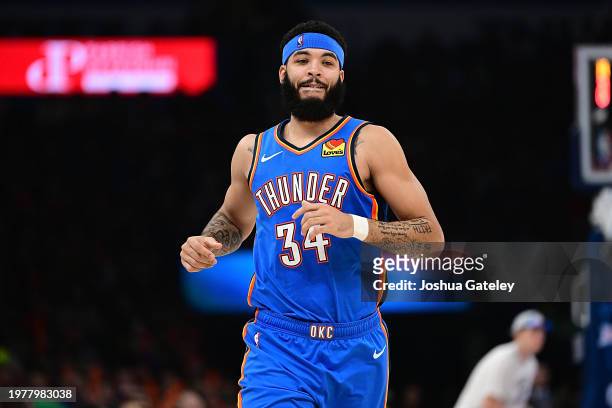 Kenrich Williams of the Oklahoma City Thunder runs down the floor during the first half against the Denver Nuggets at Paycom Center on January 31,...