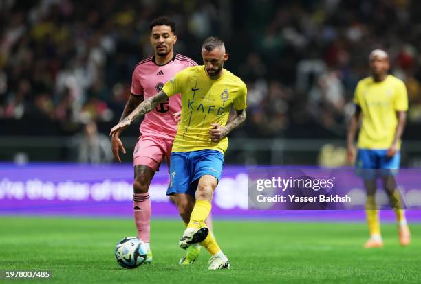 Marcelo Brozovic of Al-Nassr passes the ball during the Riyadh Season Cup match between Al-Nassr and Inter Miami at Kingdom Arena on February 01,...