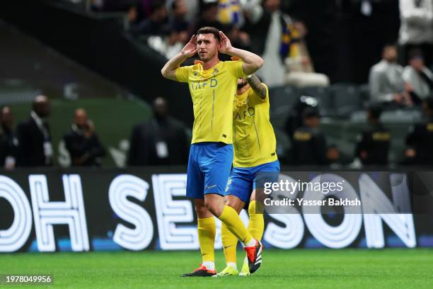 Aymeric Laporte of Al-Nassr celebrates scoring his team's third goal during the Riyadh Season Cup match between Al-Nassr and Inter Miami at Kingdom...